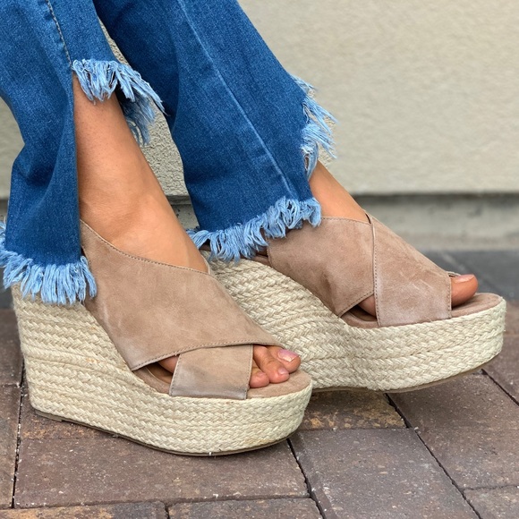Suede Crisscross Espadrille Platform Wedge Sandal - Picture 2 of 7
